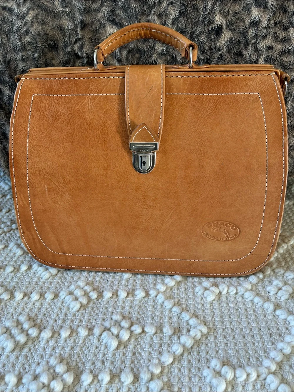 Chaco Tan Leather Messenger Bag with Adjustable Detachable Strap